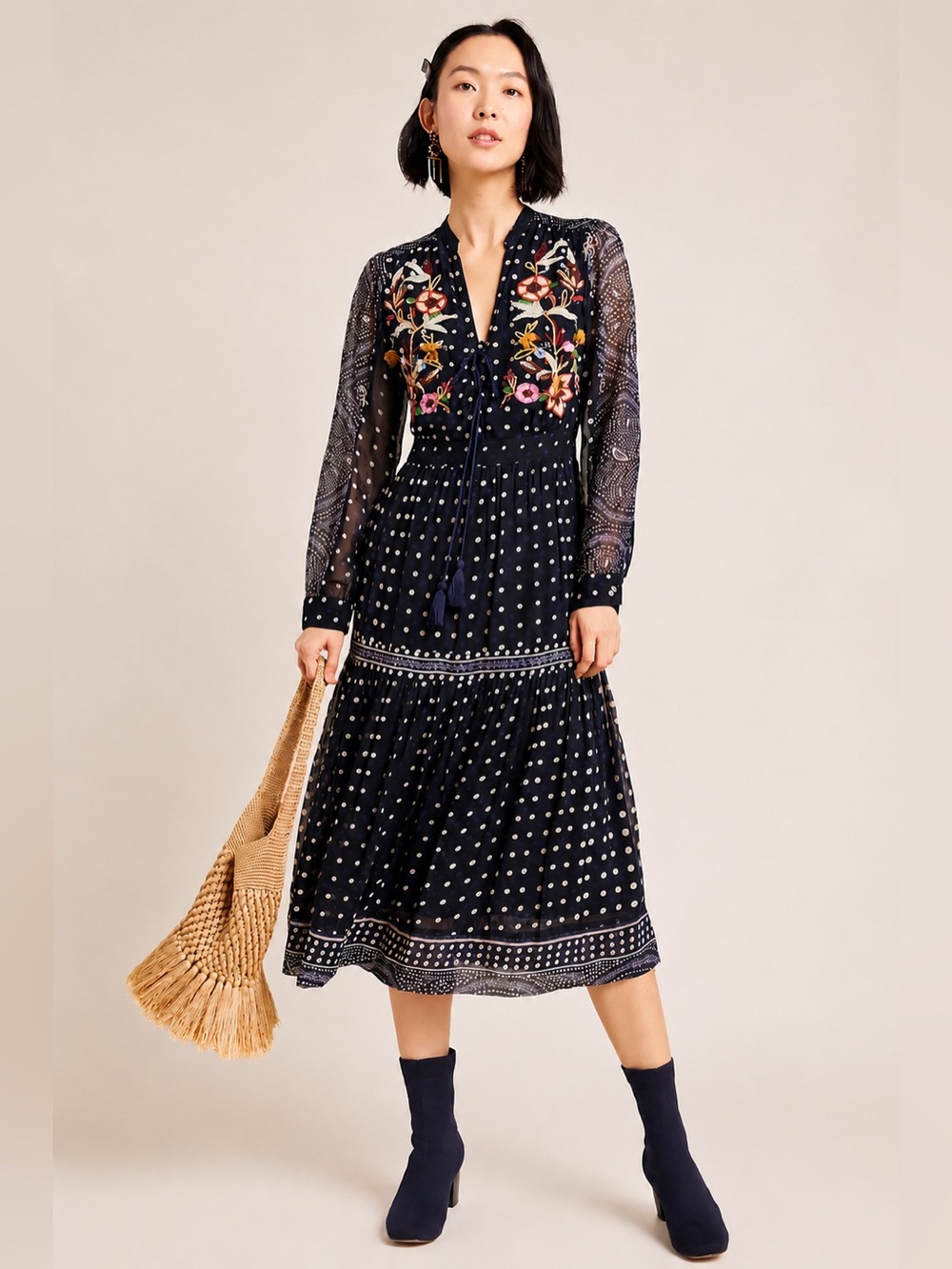 NWOT Anthropologie Maeve Cassidy Embroidered Midi Dress sz 10